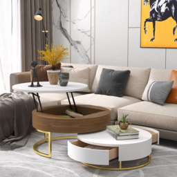 Round 2-Piece Nesting Set Lift-Top Coffee Table and Wooden Coffee Table with 2 Drawers - thumbnail 3