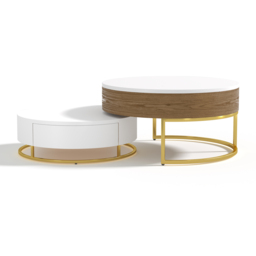 Round 2-Piece Nesting Set Lift-Top Coffee Table and Wooden Coffee Table with 2 Drawers - thumbnail 6