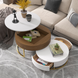 Round 2-Piece Nesting Set Lift-Top Coffee Table and Wooden Coffee Table with 2 Drawers - thumbnail 2