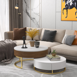 Round 2-Piece Nesting Set Lift-Top Coffee Table and Wooden Coffee Table with 2 Drawers - thumbnail 5
