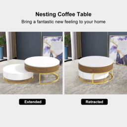 Round 2-Piece Nesting Set Lift-Top Coffee Table and Wooden Coffee Table with 2 Drawers - thumbnail 9