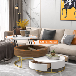 Round 2-Piece Nesting Set Lift-Top Coffee Table and Wooden Coffee Table with 2 Drawers - thumbnail 7