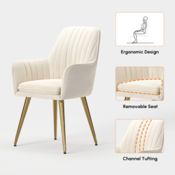 Modern Dining Chair Beige Velvet Upholstered Dining Chairs With Arms (Set of 8) - thumbnail 5