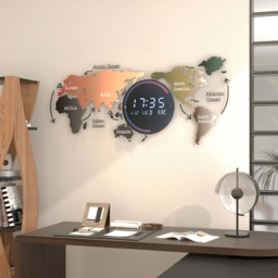 Modern Large Multifunctional World Map Wall Clock Decor With LED Digital Display Screen - thumbnail 4