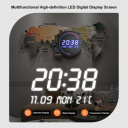 Modern Large Multifunctional World Map Wall Clock Decor With LED Digital Display Screen - thumbnail 6