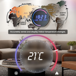 Modern Large Multifunctional World Map Wall Clock Decor With LED Digital Display Screen - thumbnail 7