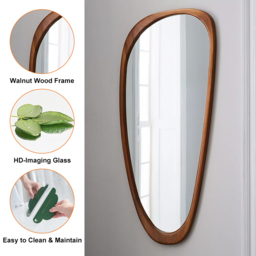 Rustic Asymmetrical Mirror Full Length Wall Mirror Wood Frame in Walnut - thumbnail 7
