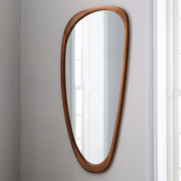 Rustic Asymmetrical Mirror Full Length Wall Mirror Wood Frame in Walnut - thumbnail 4