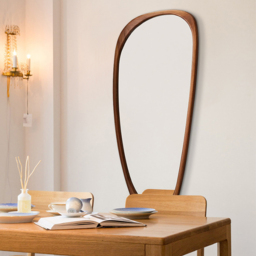 Rustic Asymmetrical Mirror Full Length Wall Mirror Wood Frame in Walnut - thumbnail 3