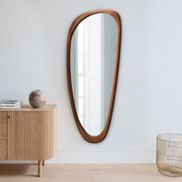 Rustic Asymmetrical Mirror Full Length Wall Mirror Wood Frame in Walnut - thumbnail 1