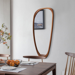 Rustic Asymmetrical Mirror Full Length Wall Mirror Wood Frame in Walnut - thumbnail 2