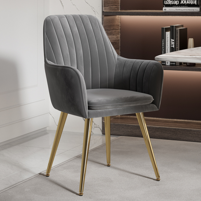 Modern Dining Chair Grey Velvet Upholstered Dining Chairs With Arms (Set of 2)
