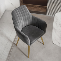 Modern Dining Chair Grey Velvet Upholstered Dining Chairs With Arms (Set of 2) - thumbnail 3
