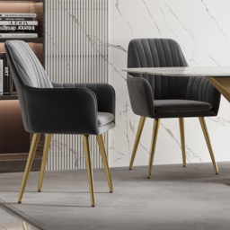 Modern Dining Chair Grey Velvet Upholstered Dining Chairs With Arms (Set of 2) - thumbnail 2