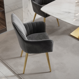 Modern Dining Chair Grey Velvet Upholstered Dining Chairs With Arms (Set of 2) - thumbnail 4