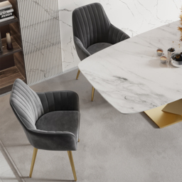 Modern Dining Chair Grey Velvet Upholstered Dining Chairs With Arms (Set of 2) - thumbnail 6