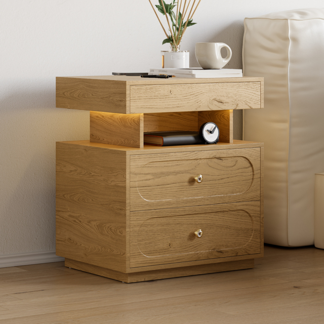 Modern Smart Bedside Table with Light 2 Drawer Bedside Table with Charging Station - image 1