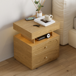 Modern Smart Bedside Table with Light 2 Drawer Bedside Table with Charging Station - thumbnail 2