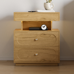 Modern Smart Bedside Table with Light 2 Drawer Bedside Table with Charging Station - thumbnail 3