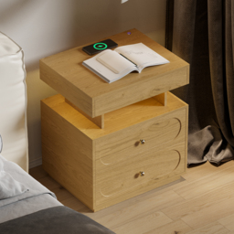 Modern Smart Bedside Table with Light 2 Drawer Bedside Table with Charging Station - thumbnail 4