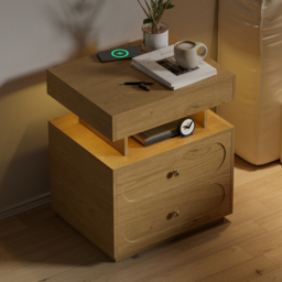 Modern Smart Bedside Table with Light 2 Drawer Bedside Table with Charging Station - thumbnail 6
