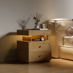 Modern Smart Bedside Table with Light 2 Drawer Bedside Table with Charging Station - thumbnail 5