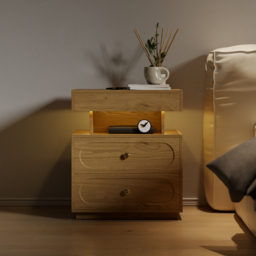Modern Smart Bedside Table with Light 2 Drawer Bedside Table with Charging Station - thumbnail 7
