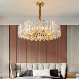 Clyvra Modern Geometric Crystal Chandelier 14-Light with Adjustable Chain in Gold - thumbnail 4