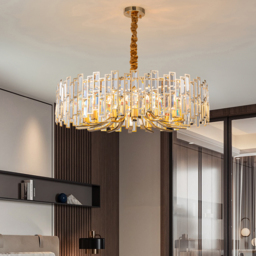 Clyvra Modern Geometric Crystal Chandelier 14-Light with Adjustable Chain in Gold