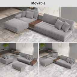 320 cm Velvet L-Shaped Grey Modular Sectional Sofa with Storage Side Table and Ottoman - thumbnail 7