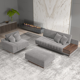 320 cm Velvet L-Shaped Grey Modular Sectional Sofa with Storage Side Table and Ottoman - thumbnail 2