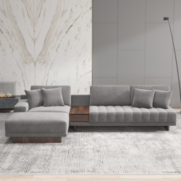 320 cm Velvet L-Shaped Grey Modular Sectional Sofa with Storage Side Table and Ottoman - thumbnail 4
