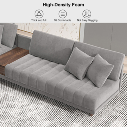 320 cm Velvet L-Shaped Grey Modular Sectional Sofa with Storage Side Table and Ottoman - thumbnail 8