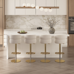 Bar Stool Velvet Upholstery Swivel Beige with Backrest Adjustable Height in Gold Finish Counter Stool - thumbnail 3