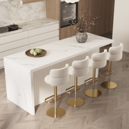 Bar Stool Velvet Upholstery Swivel Beige with Backrest Adjustable Height in Gold Finish Counter Stool