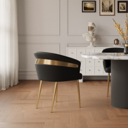 Set of 2 Modern Black PU Leather Dining Chair Curved Back with Gold Legs - thumbnail 2