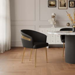 Set of 2 Modern Black PU Leather Dining Chair Curved Back with Gold Legs - thumbnail 5