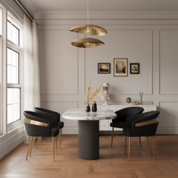 Set of 2 Modern Black PU Leather Dining Chair Curved Back with Gold Legs - thumbnail 4