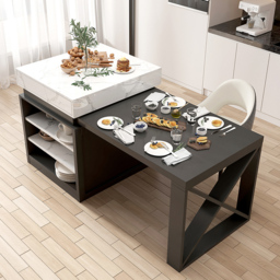 1850mm-2350mm Extendable White&Black Kitchen Island & 6 Modern Gray Dining Chairs Set - thumbnail 4