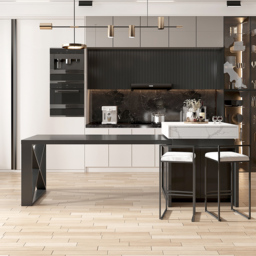 1850mm-2350mm Extendable White&Black Kitchen Island & 6 Modern Gray Dining Chairs Set - thumbnail 3