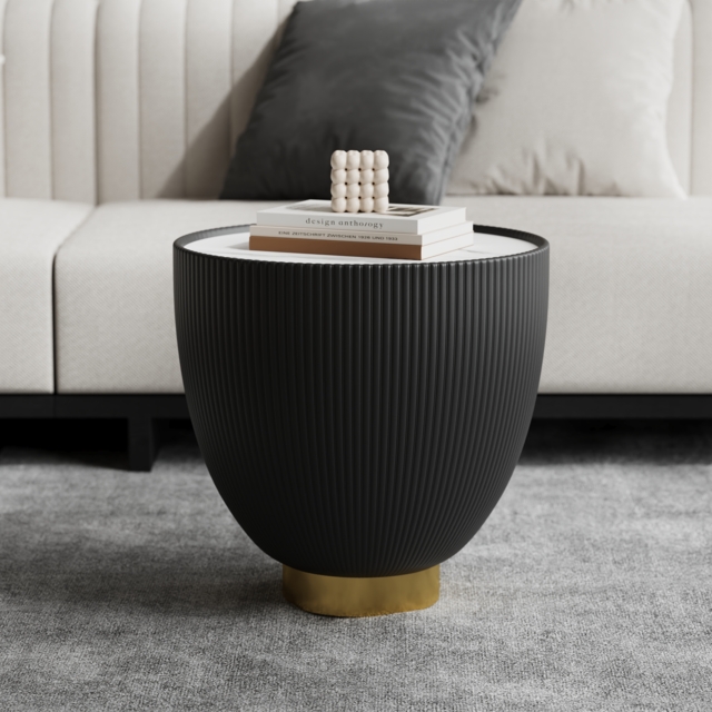 500mm Round Sintered Stone Leather Drum Coffee Table - image 1