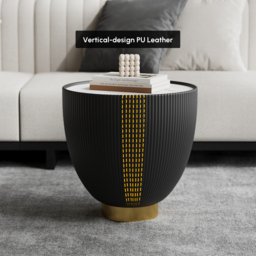 500mm Round Sintered Stone Leather Drum Coffee Table - thumbnail 6