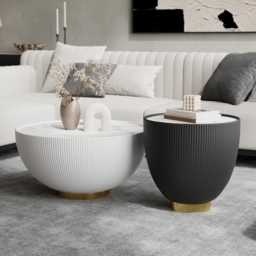 500mm Round Sintered Stone Leather Drum Coffee Table - thumbnail 2