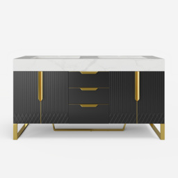 Aro 1500mm Black Double Basin Freestanding Bathroom Vanity Drawers Faux Marble Top - thumbnail 9