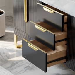 Aro 1500mm Black Double Basin Freestanding Bathroom Vanity Drawers Faux Marble Top - thumbnail 5