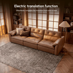 320cm 3-Seater Genuine Leather Power Convertible Sleeper Sofa with Adjustable Headrest - thumbnail 7