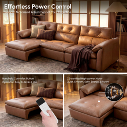320cm 3-Seater Genuine Leather Power Convertible Sleeper Sofa with Adjustable Headrest - thumbnail 8