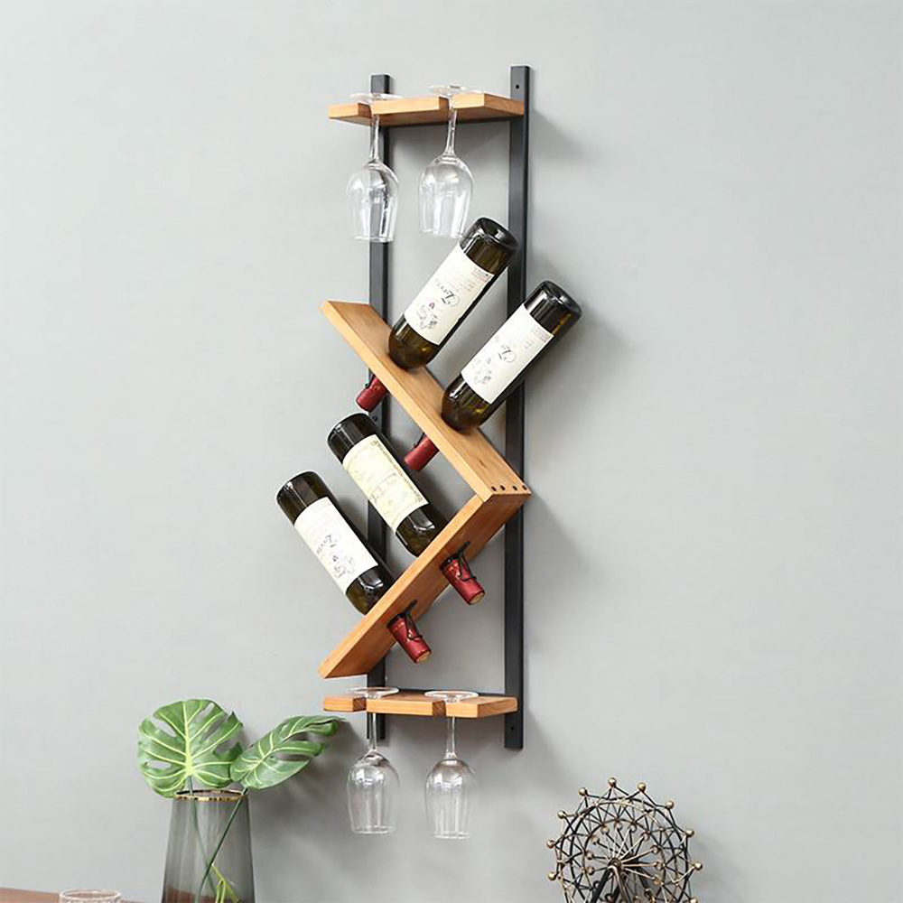 Modern Wall Mounted Wood Wine Rack 4-Bottle Wine Glass Rack