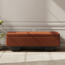 Teddy Fabric Fluffy Faux Fur Flip Top Wood Storage Entryway Bench - thumbnail 2