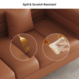 200 cm Modern Performance Leather Upholstered Fluted 3 Seater Sofa for Living Room with Pillow Set of 2 - thumbnail 9